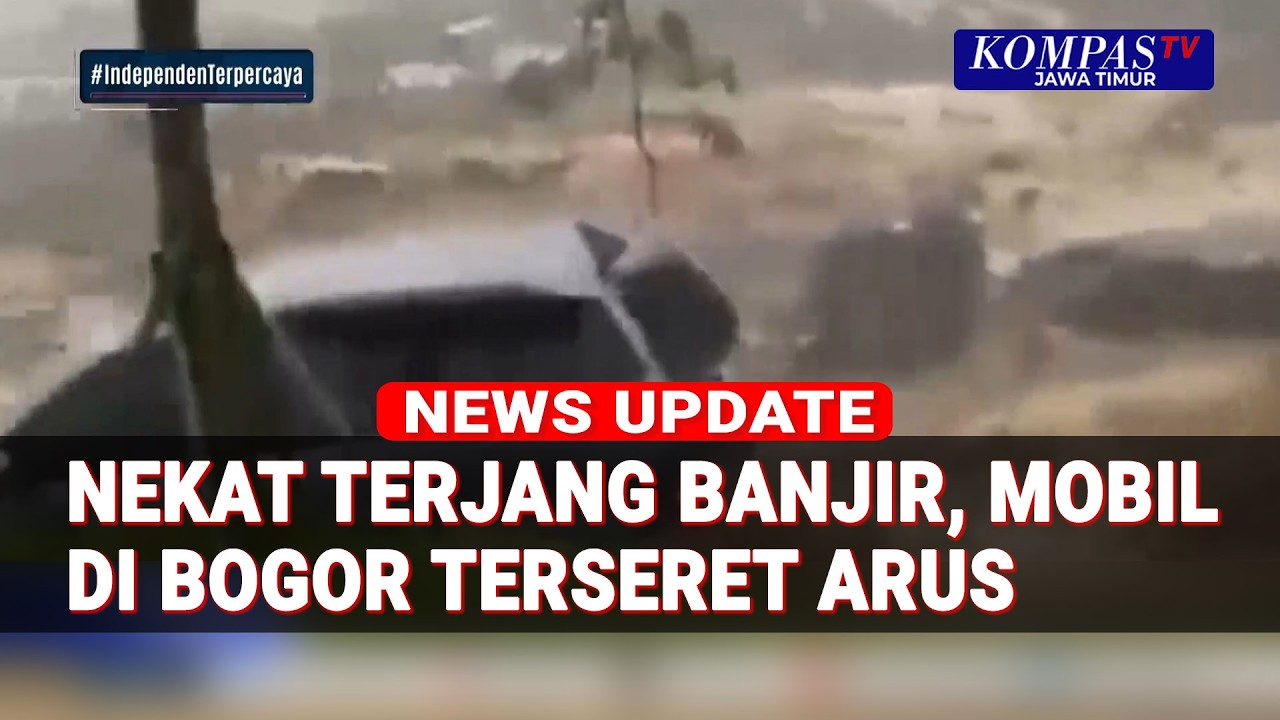 Momen Mobil Nekat Terjang Banjir Akibat Sungai Meluap di Kabupaten Bogor