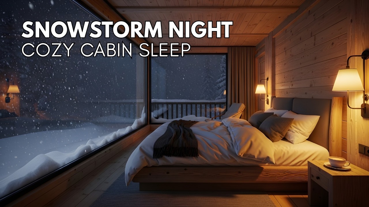 Cozy Cabin in a Snowstorm ❄️ Winter Night Ambience for Deep Sleep