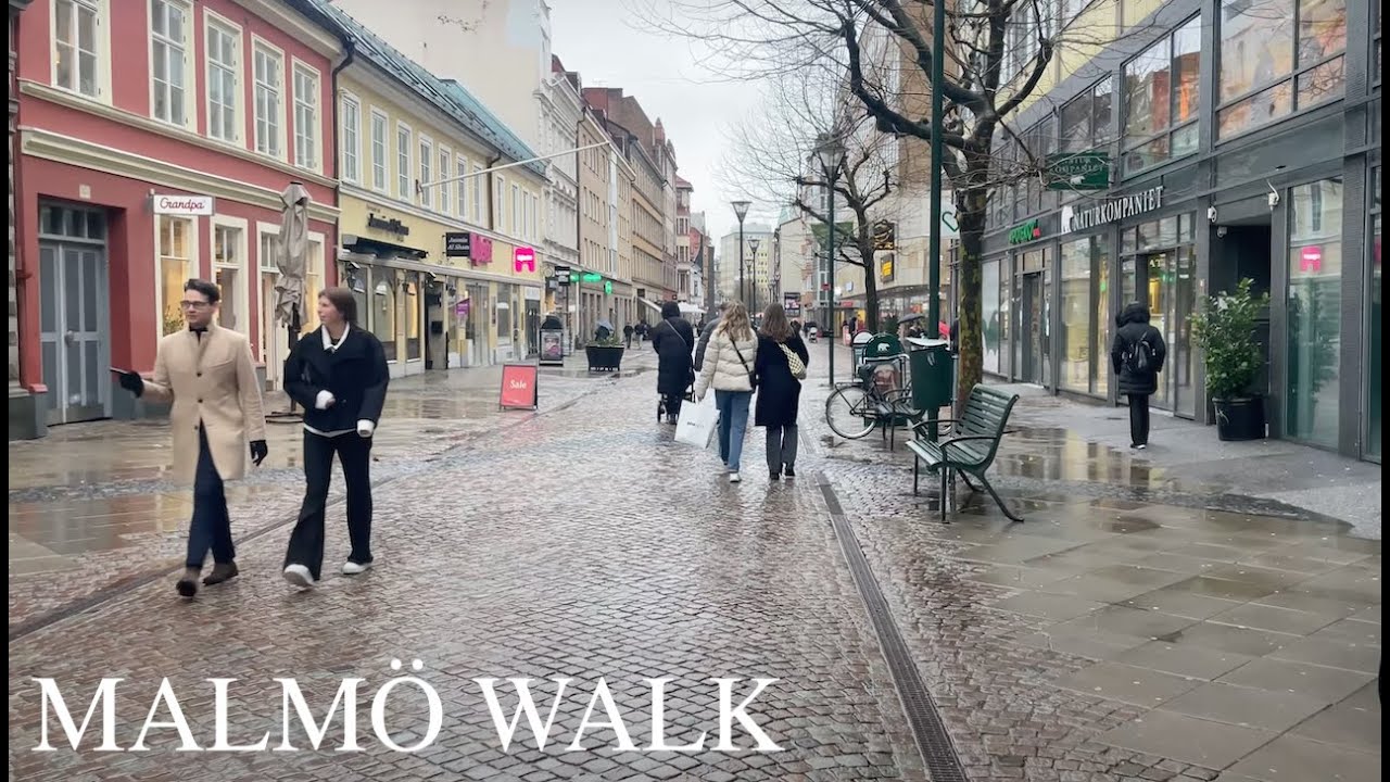 🇸🇪 Malm&ouml;, Sweden Walking Tour | Rain Walk in the City Center [4K HDR 60fps Binaural ASMR]