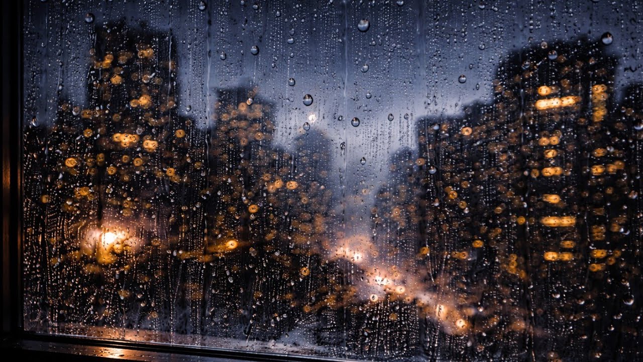 Rain on the Glass Window in a Dark City Apartment 🌧️ Midnight Skyline Ambience for Deep Sleep