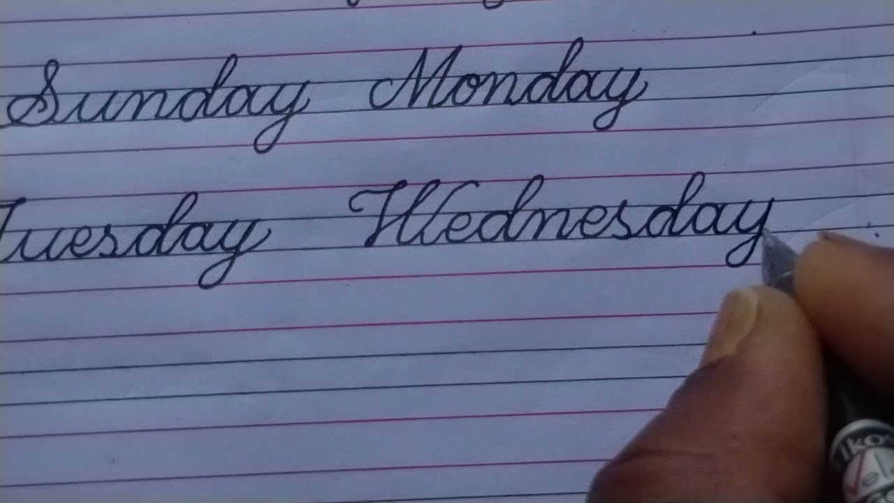 Name of day in cursive writing ll Sunday. Monday in cursive writing ll cursive writing practice ll 