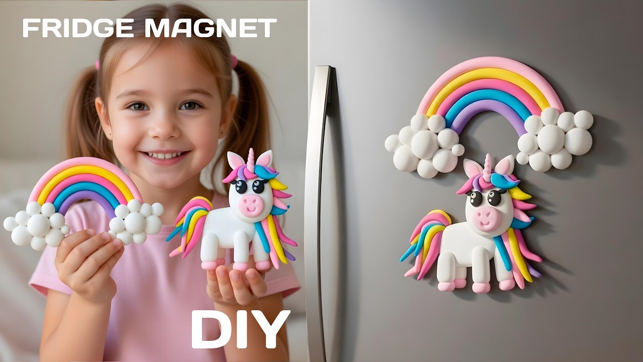 DIY | Air Dry Clay Unicorn and Rainbow 🦄🌈 | How To Make a Fridge Magnet | Tutorial Handmade ✨