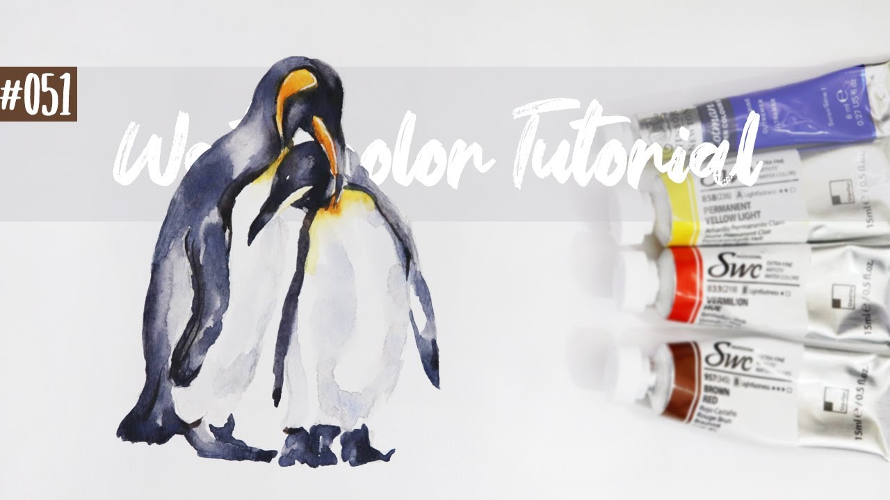 Penguin with 2 steps using only 4 Watercolors under 10 Minutes / Art Tutorial #051