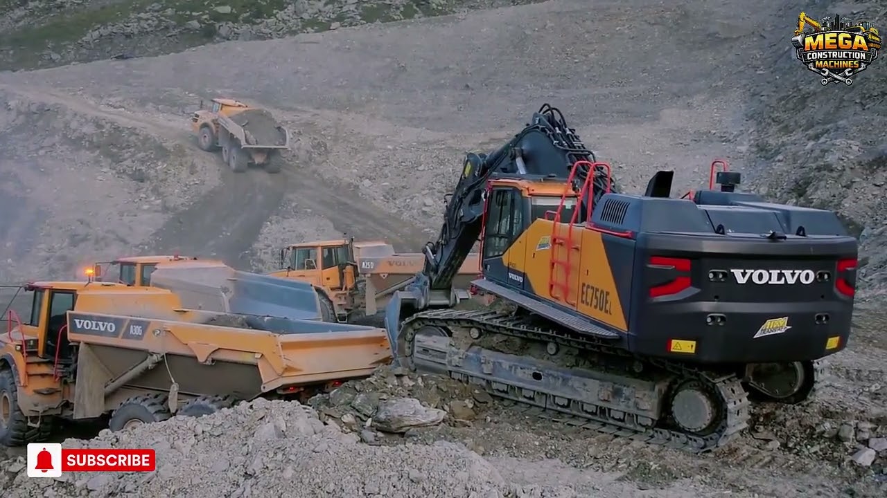 Massive Volvo Excavator Breaking Solid Rock | Extreme Heavy Equipment Power