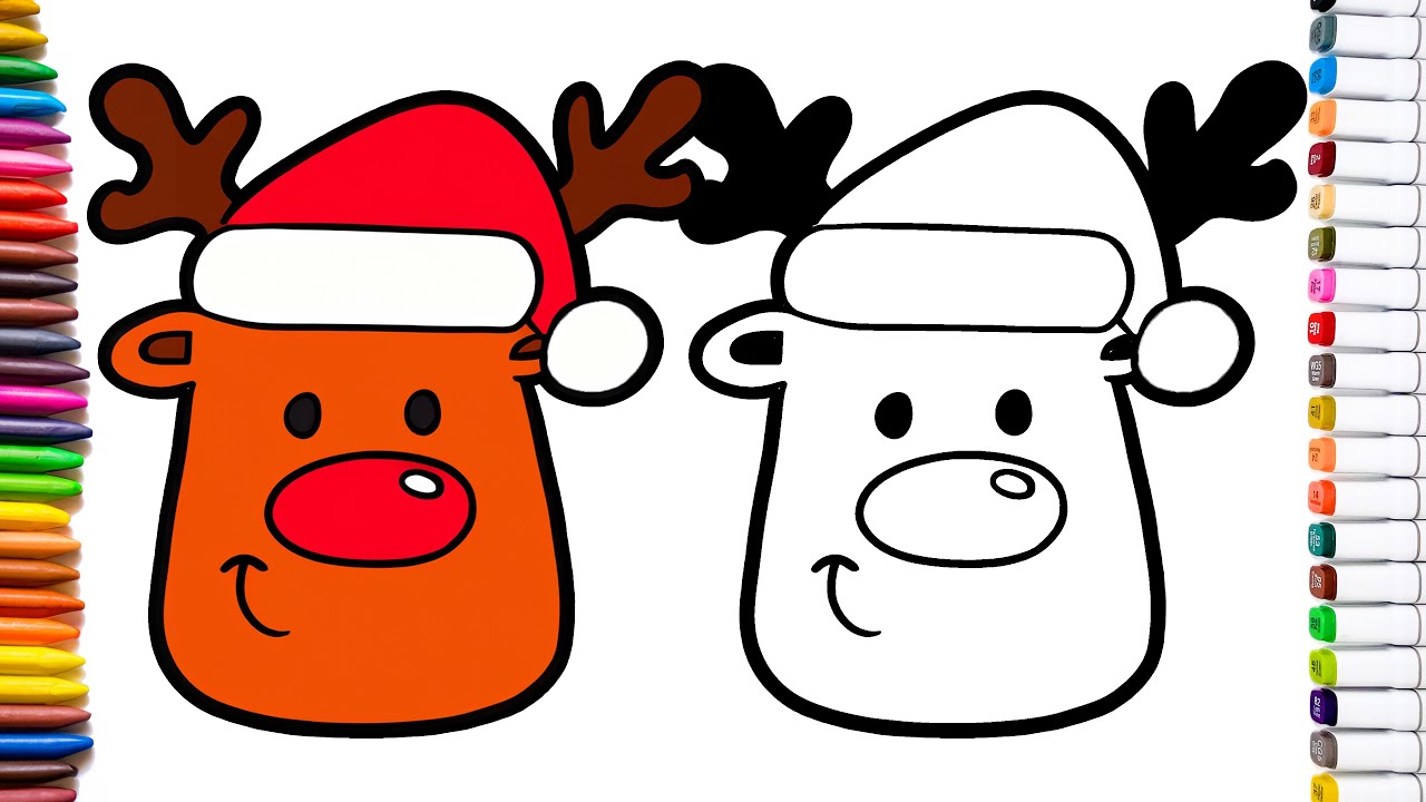 Нарисуйте милого рождественского оленя 🎅🎄🌲🧑‍🎄 | Пошаговая инструкция | Простой рисунок для детей 🌈 🌈