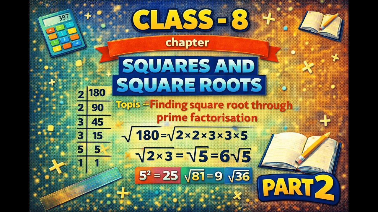 Class 8 Chapter Squares AND Square Roots. Finding square root via prime factorisation Part 2