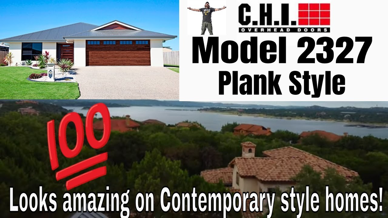 🆕 CHI Contemporary Garage Door | Model 2327 Plank Accent Woodtone