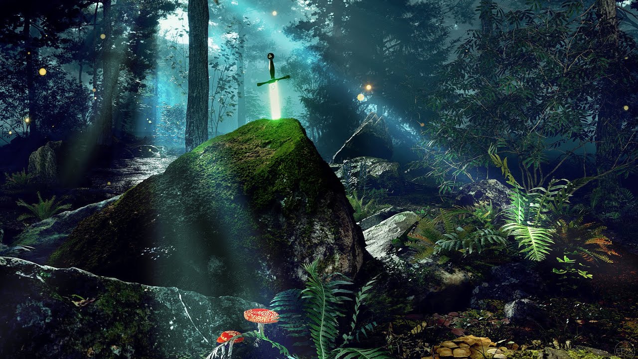 Magical Excalibur Ambience 🗡 Mystical Evening in the Forest 🌕🌲 [Immersive 2K]