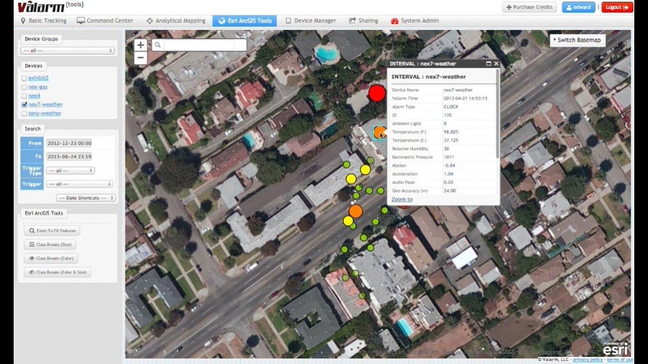 Tools.Valarm.net Mobile Sensor Data w Esri ArcGIS API - Industrial Internet of Things Air Examples