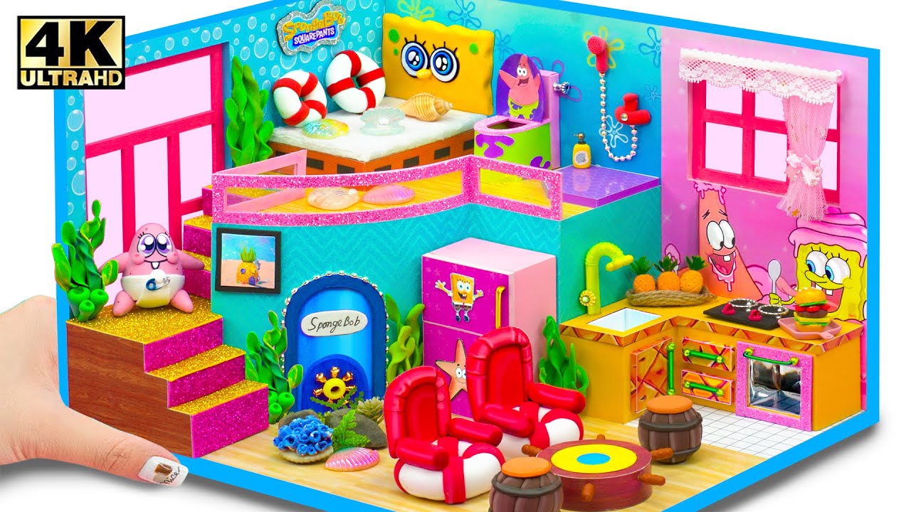 Build Amazing Spongebob Apartment with 4 Miniature Room from Cardboard | DIY Miniature House