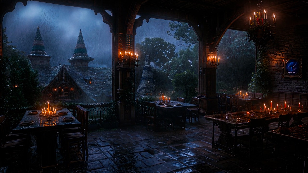 Candlelit Dinner in a Stormy Castle | Echoes in the Castle Dining Room | Dark Academia Ambience