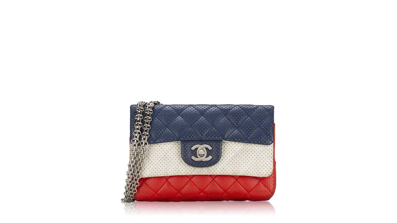 Chanel Perforated Lambskin Tricolor Mini Rectangular Flap Bag Blue White Red