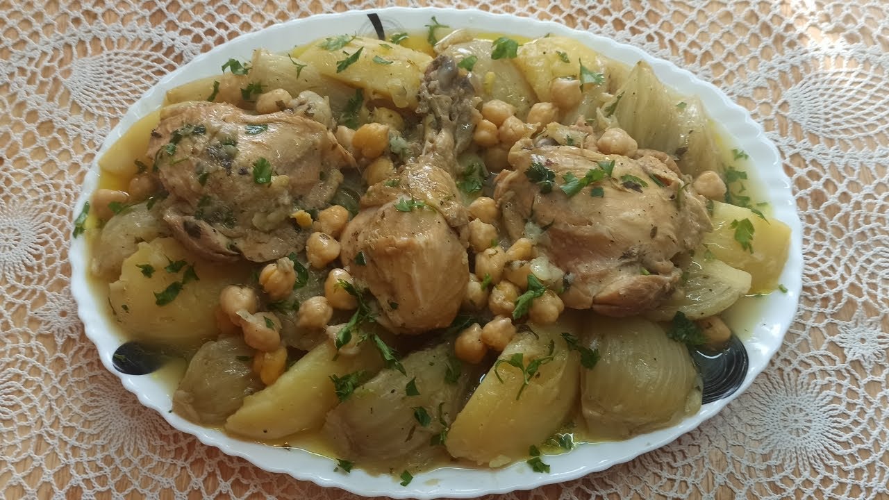 طاجين البسباس بالدجاج و البطاطا مرق ابيض