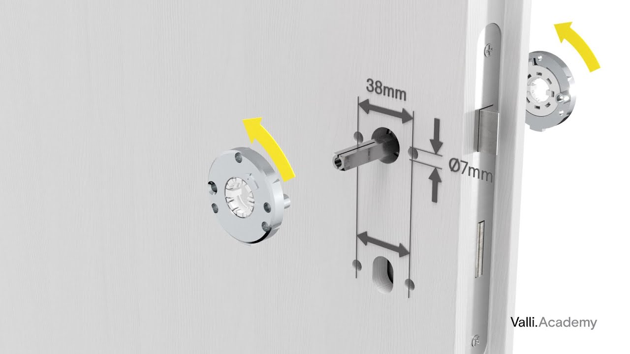 Handle and escutcheon mounting (German door)