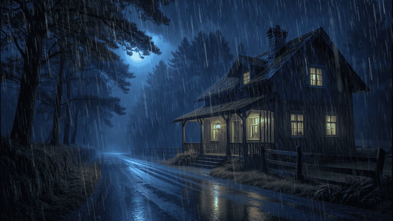 Cozy Cabin Rain Sounds for Deep Sleep – Heavy Rainstorm at Night in the Forest 🌧️🌲