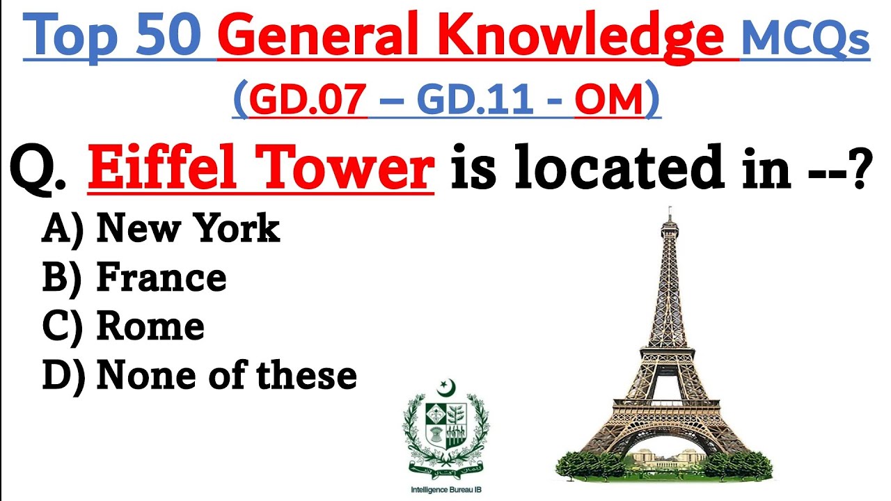 Top 50 Most Repeated Intelligence Bureau (IB) G.k Mcqs| IB Past Papers GD-07, GD-11 & OM Gk Mcqs