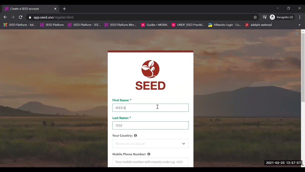 SEED Awards Application Tutorial 1 - Create your SEED Account