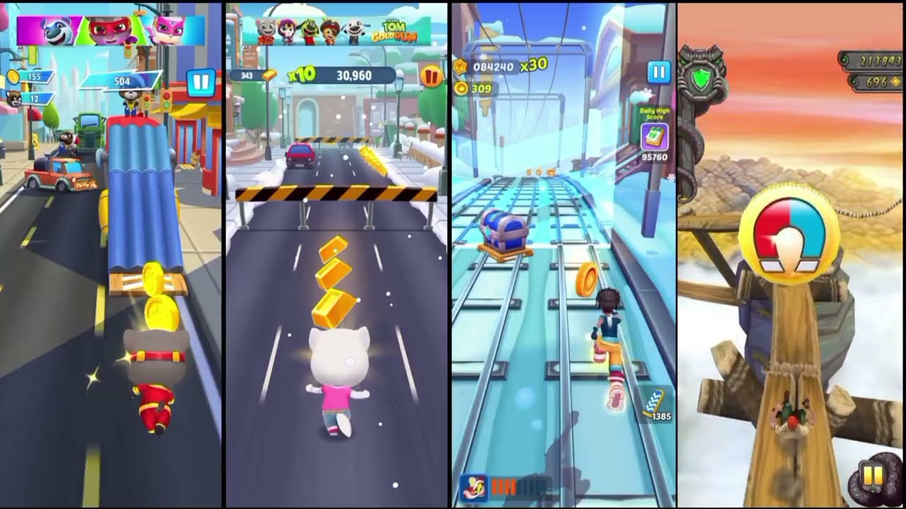 talking🏆tom hero dash 🆚 talking tom gold run 🆚 Subway princess runner 🆚 Temple run gameplay 