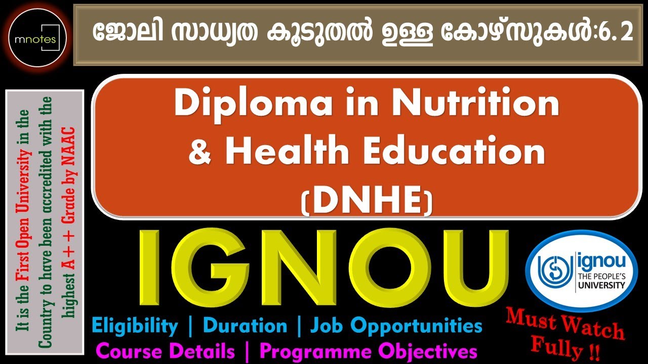 IGNOU |Diploma in Nutrition & Health Education| IGNOU in Malayalam