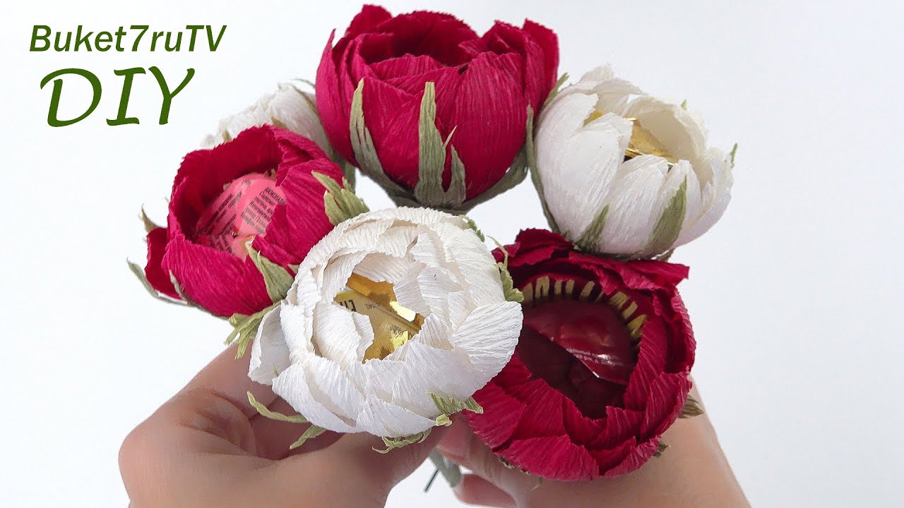 Бумажные Пионы с конфетами своими руками. DIY Buket7ruTV