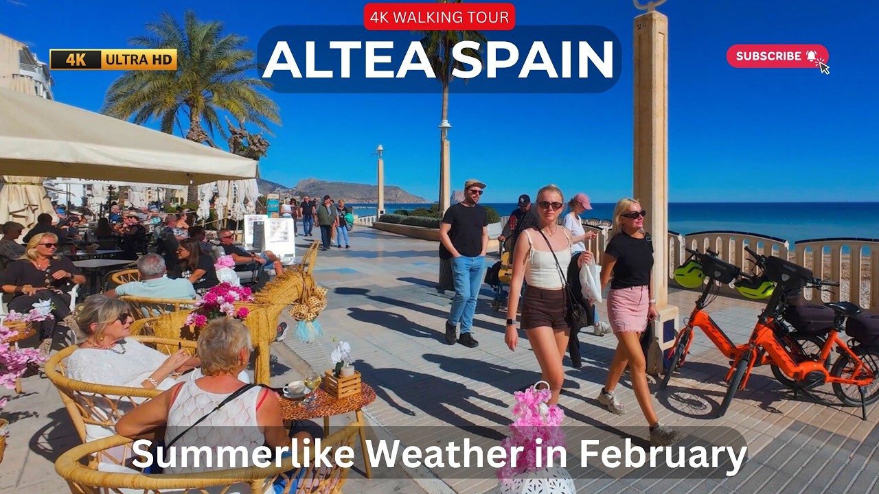 Full Restaurants & Sunny Vibes | Altea Beach Promenade in February | 4K