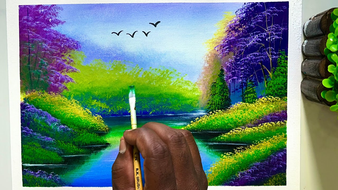 Beautiful Purple Nature Painting | Acrylic Colour Painting Tutorial ￼