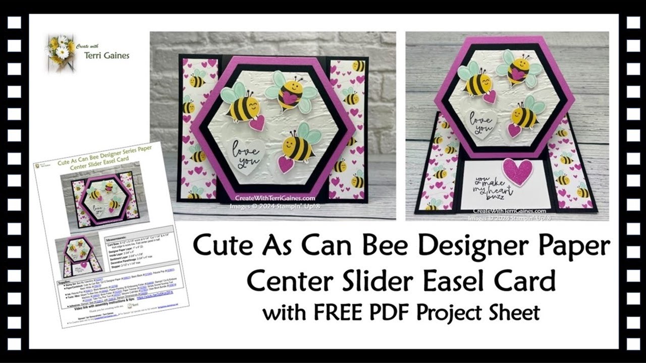 Cute As Can Bee Designer Paper Center Slider Easel Fun Fold Card with FREE PDF Project Sheet