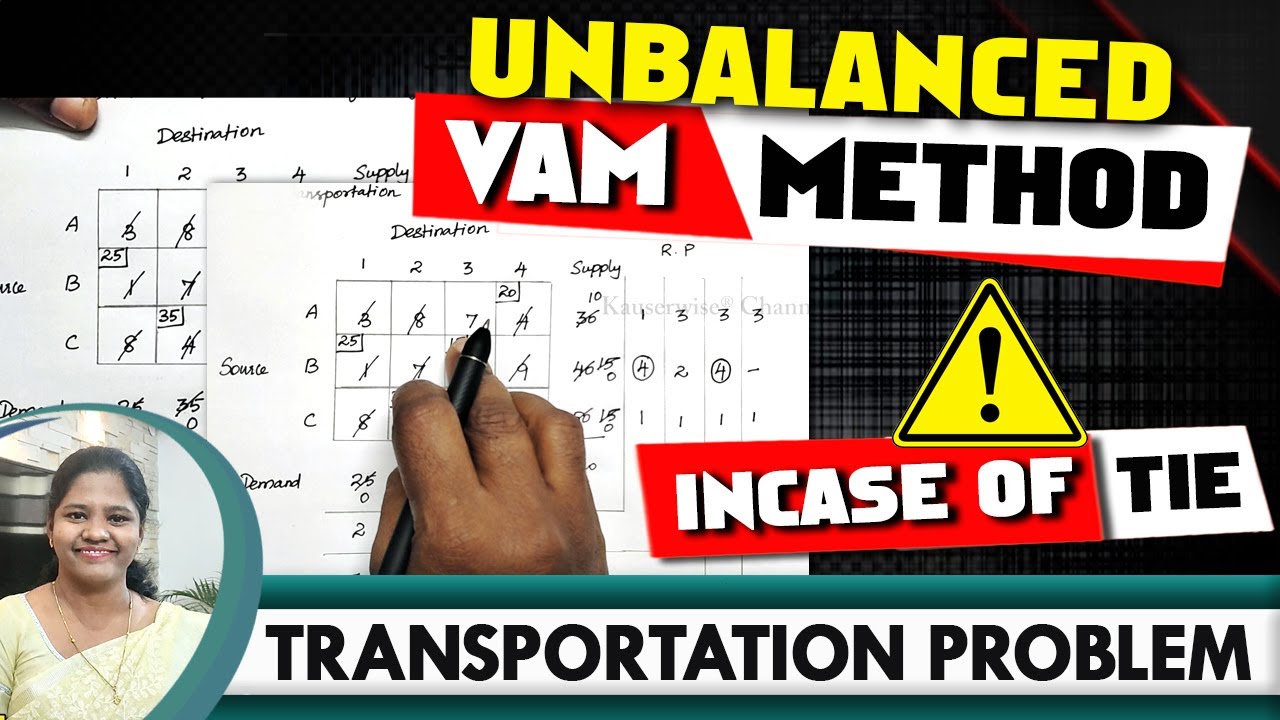 Unbalanced | VAM | Transportation Problem | Vogel's Approximation Method In case of Tie | Kauserwise