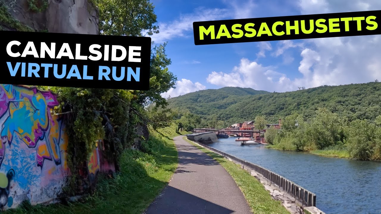 Virtual Run - Canal-side Rail Trail - Running Along the Connecticut River on a Hot Summer Day