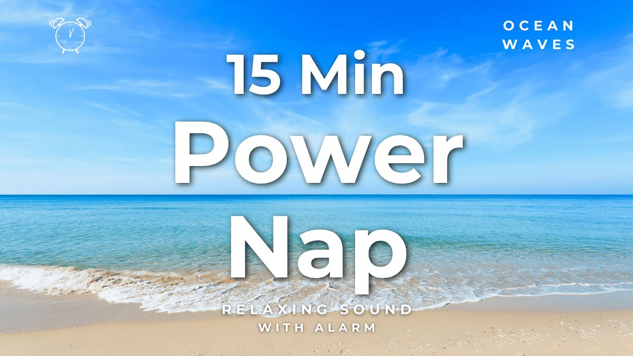 15-Minute Ocean Wave Power Nap with Gentle Alarm | Deep Rest & Quick Recharge | Black Screen