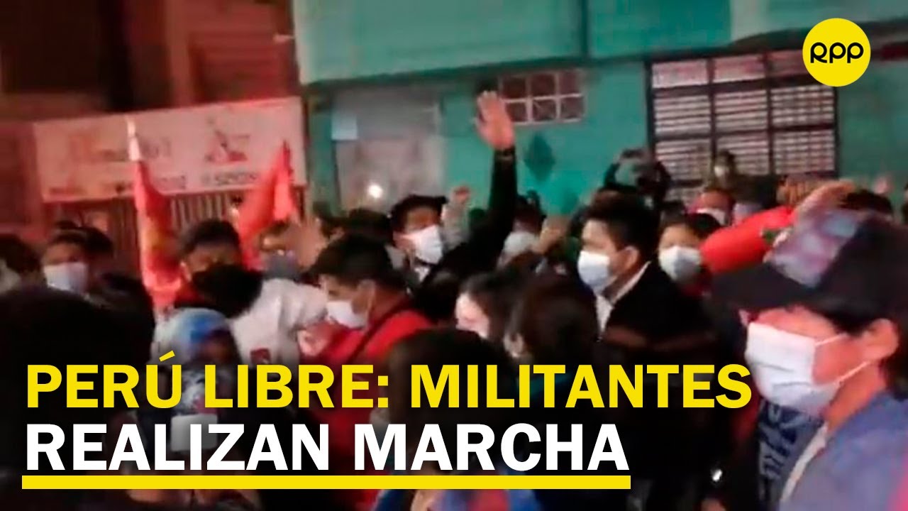 Huancayo: Militantes de Perú Libre realizan marcha tras el boca de urna