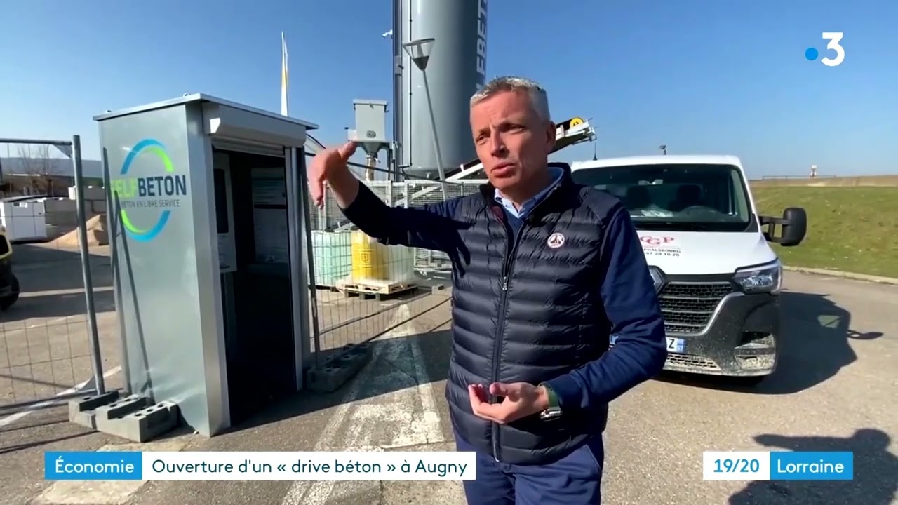 Reportage France3 Lorraine sur l'ouverture d'un drive de béton Selfbeton à Augny (57)