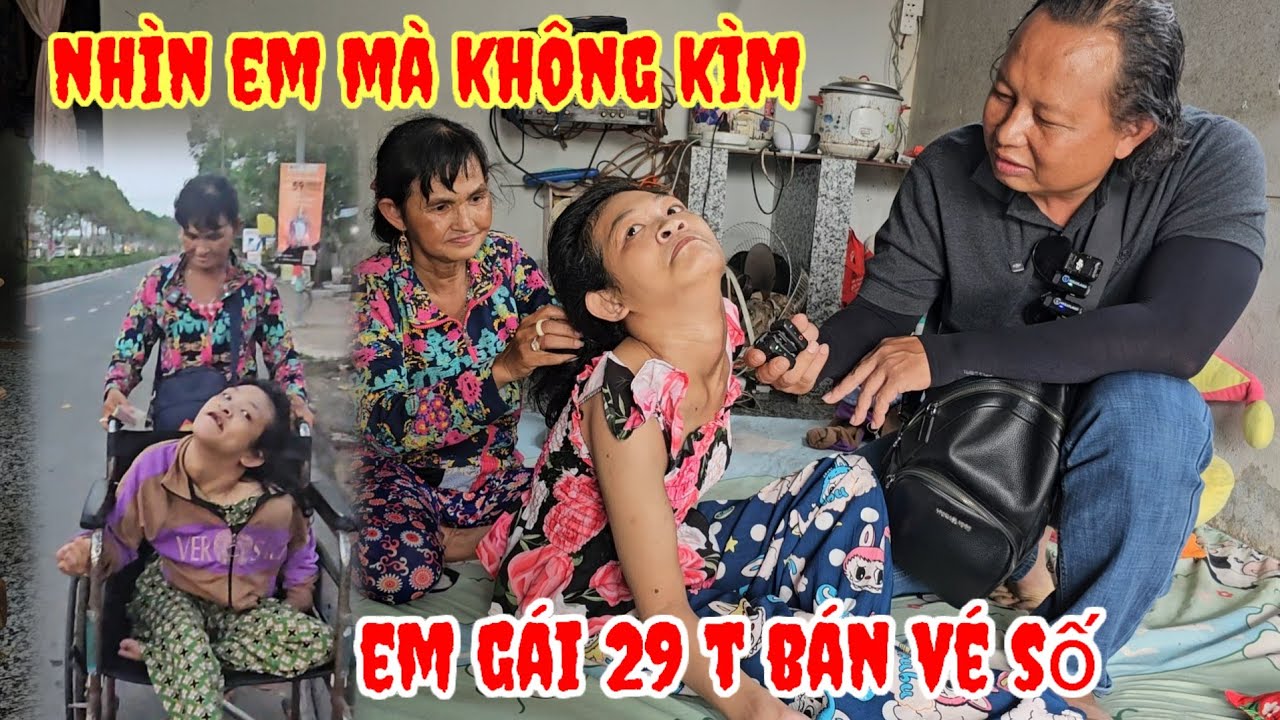 Cảm động người Mẹ đẩy xe cùng Con gái 29 t Tận nguyền đi bán vé Số