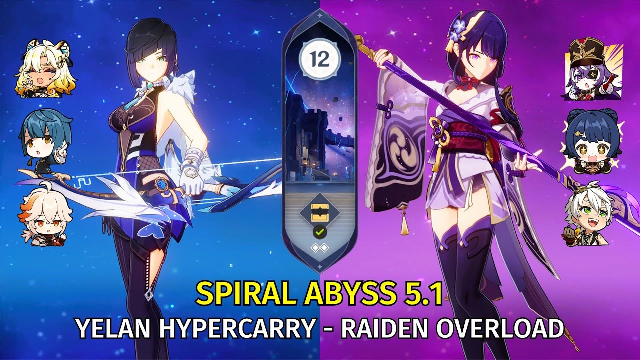 C1 Yelan Hypercarry & C0 Raiden Overload - Genshin Impact Abyss 5.1 - Floor 12