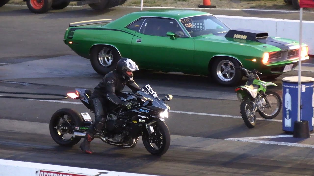 H2R Kawasaki против 900-сильного Muscle Car — дрэг-рейсинг