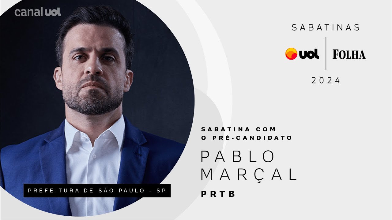 Pablo Marçal, pré-candidato do PRTB à Prefeitura de São Paulo, ao vivo na Sabatina UOL/Folha