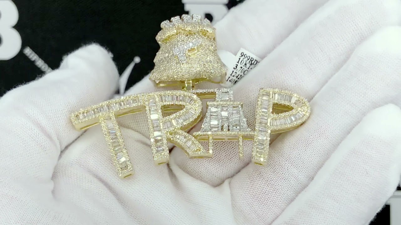 TRAP Plug Baguette Diamond Pendant 3.70cttw 10K Yellow Gold | Real Hip Hop Jewelry