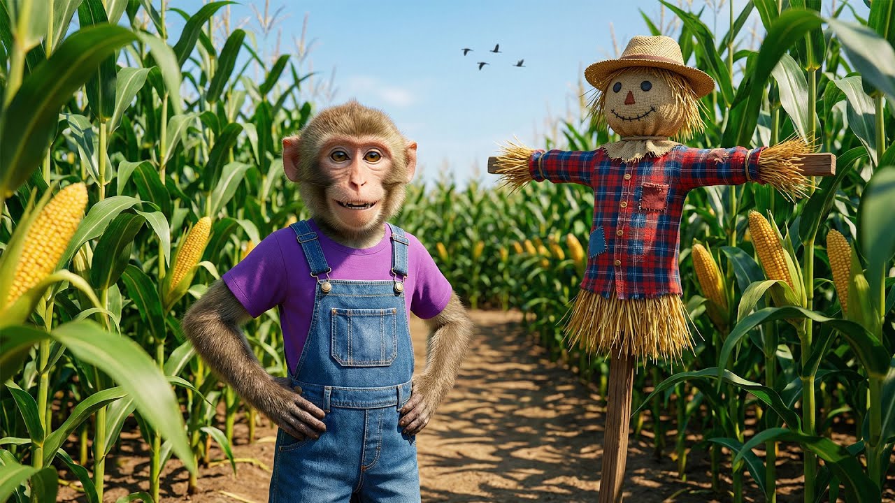 Monkey KiKi Saves the Corn Field 🌽🐒 | Scarecrow Fix! | KIKI MONKEY LIFE