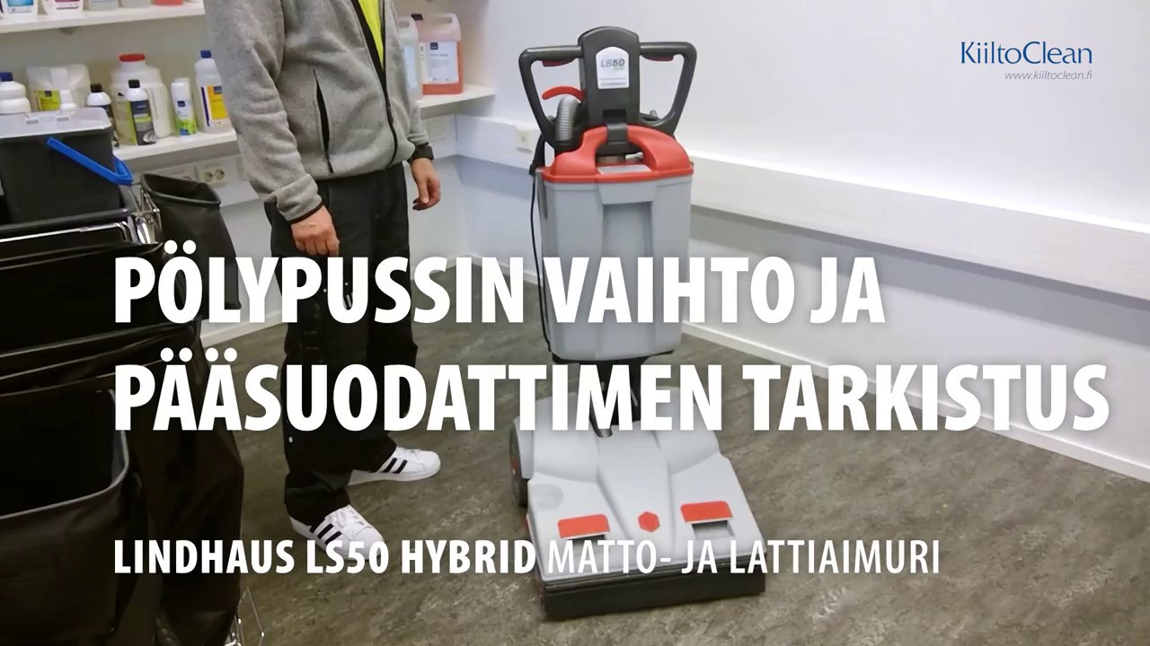 Lindhaus LS50 Hybrid matto- ja lattiaimurin pölypussin vaihto ja pääsuodattimen tarkistus