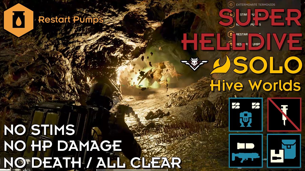 Helldivers 2 - Restart Pumps (Super Helldive Solo / No Stims, No HP Damage, All Clear)