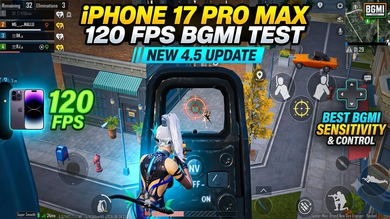 iPhone 17 Pro Max 120 FPS BGMI Test  l New 4.5 Update Best Bgmi sensitivity and control  Gameplay 