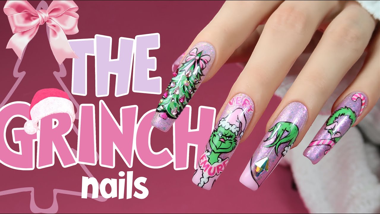 The Grinch Christmas Nails Tutorial | Very Demure & PINK🩷