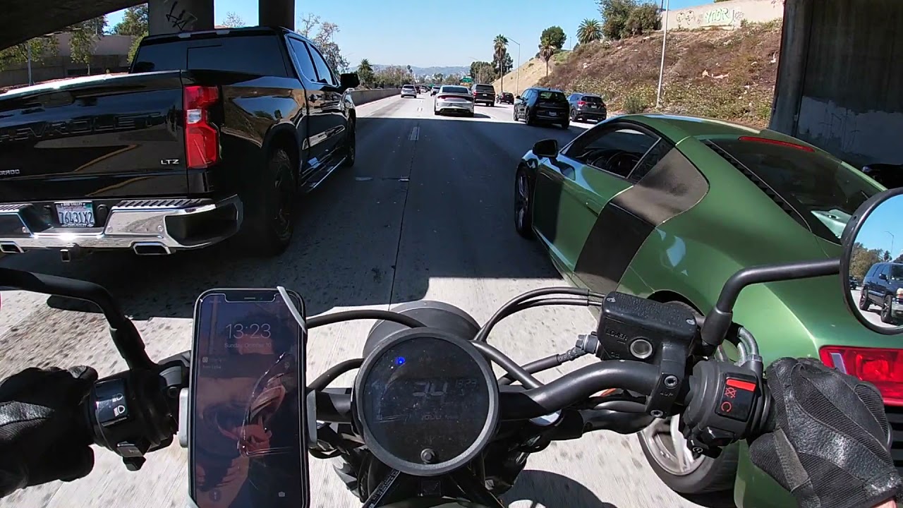 MOTORCYCLE POV:  Downtown LA to Hollywood - Lane splitting