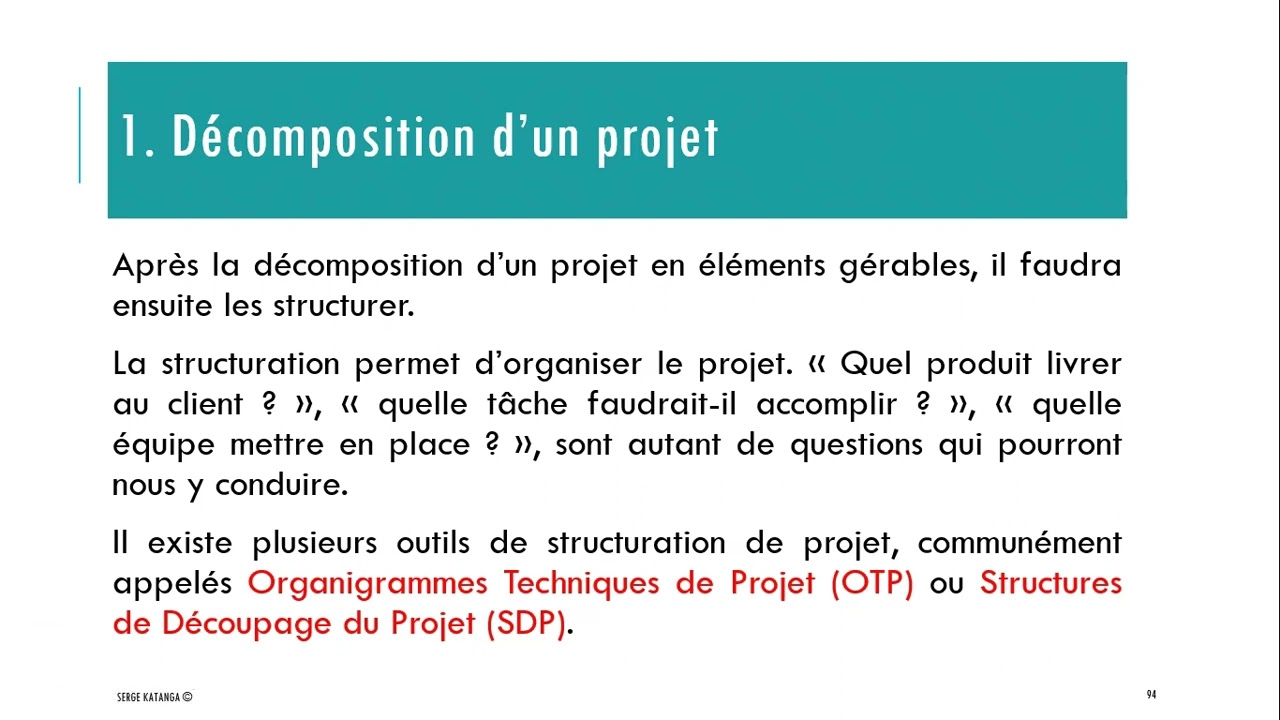 [Gestion de Projet] Leçon 4 : Décomposition technique d'un projet