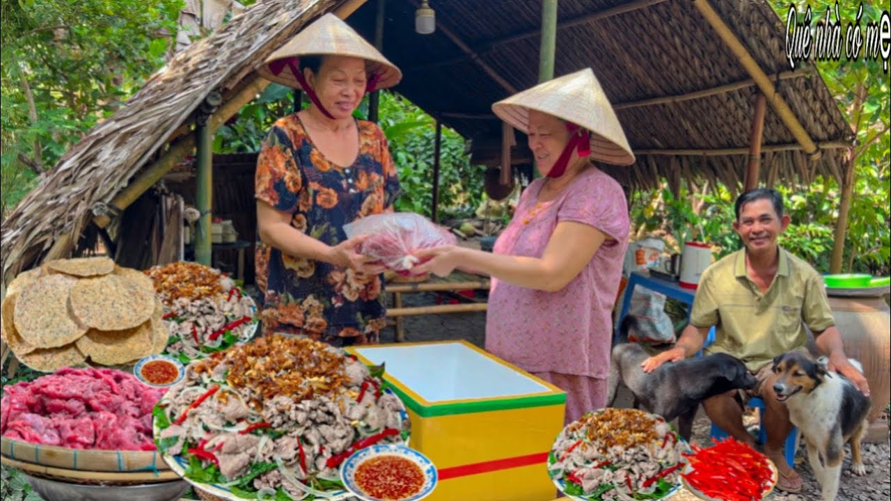 Gỏi Bò Tái Chanh, Bánh Đa Tôm | Món Ăn Ngày Cưới Miền Quê || Wedding day dishes