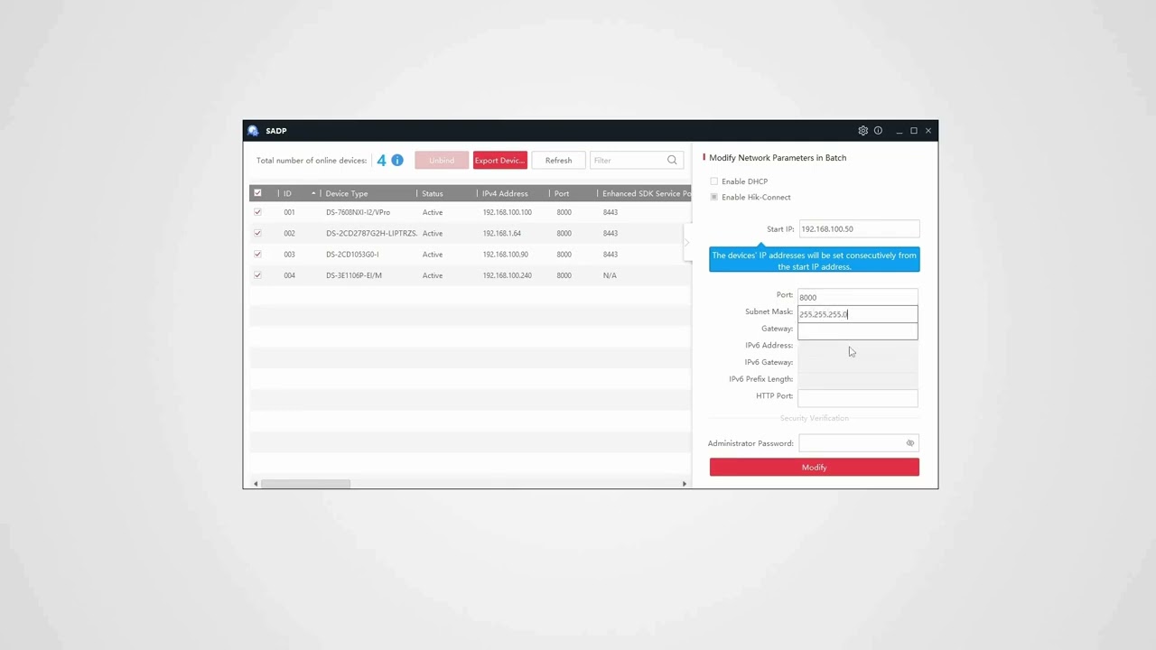 4-Comment changer les address IP de plusieurs équipement Hikvision via l'outil SADP
