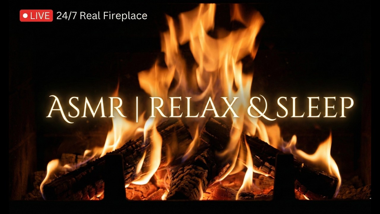 Beautiful Real Fireplace LIVE 24/7 | Authentic Crackling Fire Sounds for Sleep & Study | No AI