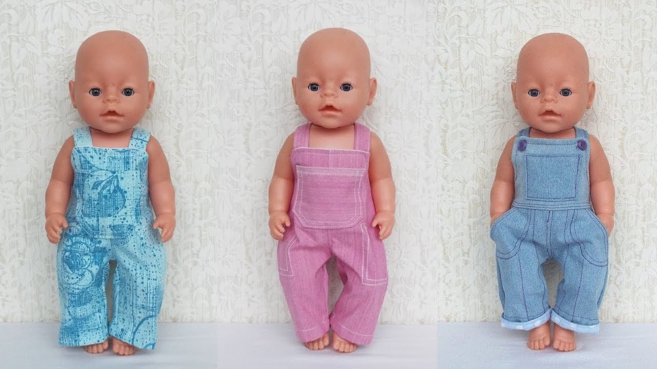 Как сшить джинсы с грудкой, комбинезон для куклы Беби Бон. Jeans for dolls