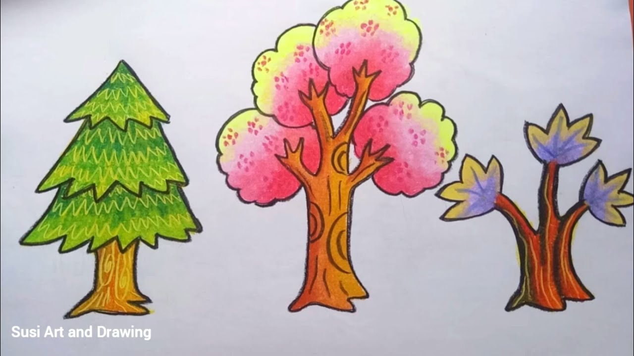 Cara mewarnai gradasi pohon dengan Crayon/Oilpastel