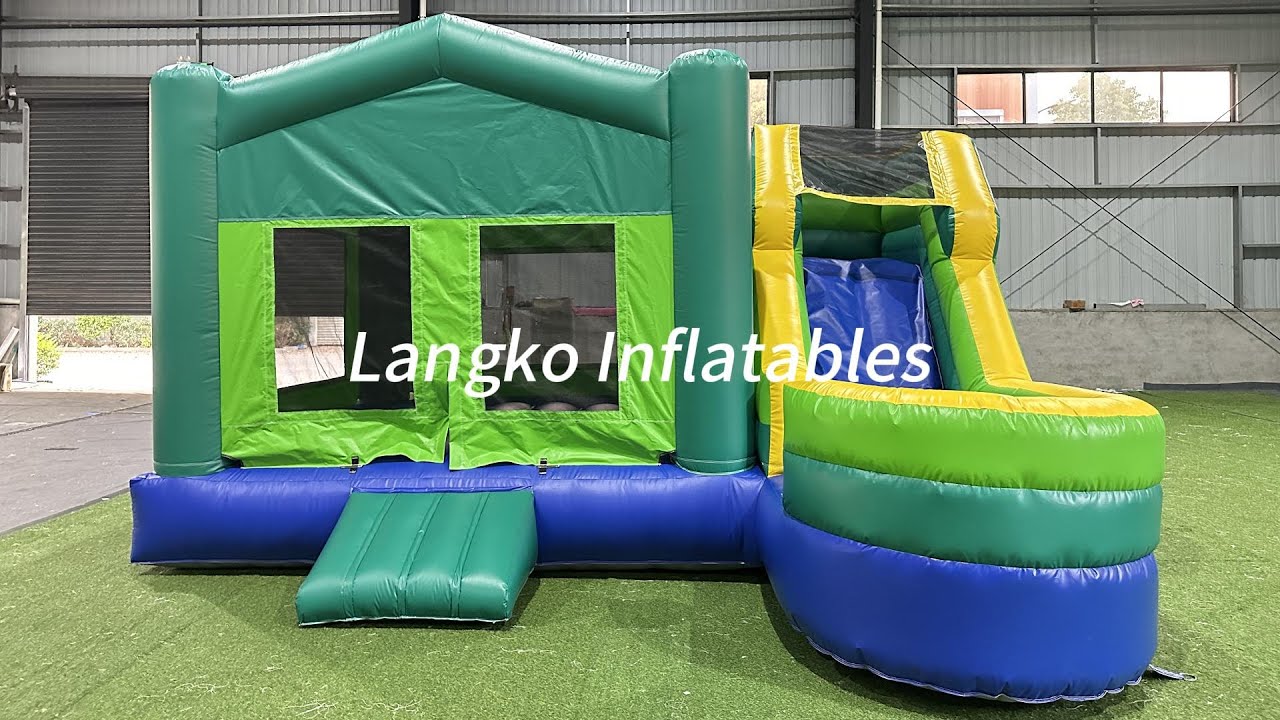 PVC Inflatables Bounce House Slide Blue Green Inflatable Castle